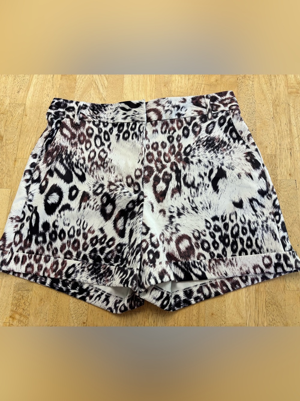 Ovi Leopard-Print High Waist Shorts in Black & Brown
